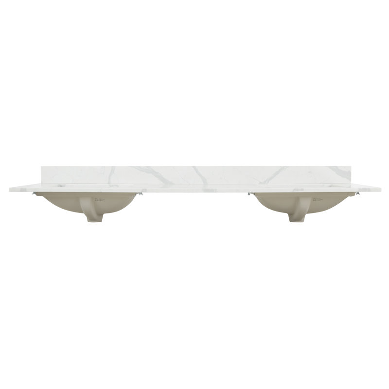 Arbios 72"  Quartz Double Vanity Top with Sink Faucet Holes, Single