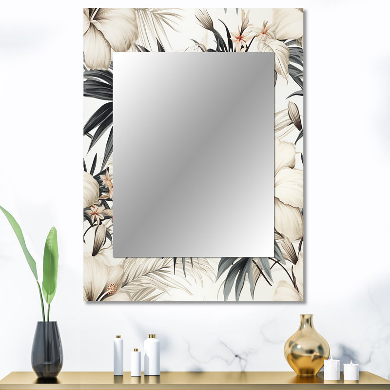 Motif tropical Carlston neutre zen - miroir tropical, miroir mural décoratif tropical, impression d'art en métal