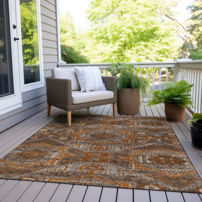 Machine Washable Indoor/Outdoor Xhevrie Copper Rug