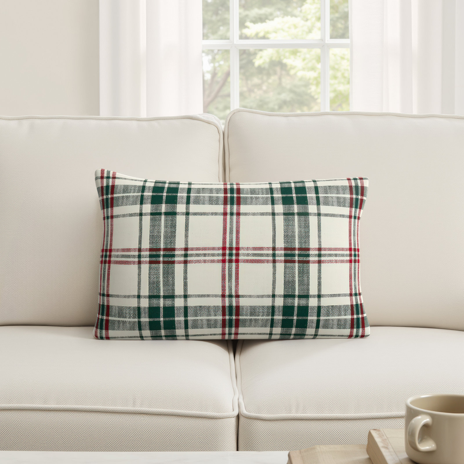 Keta Plaid Cotton Lumbar Pillow Cover