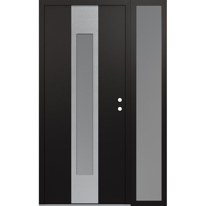 Porte d'entrée avant à panneau en acier argenté avec panneau latéral gauche Diamond, L 50 po x H 80 po, Gelé, Noir / blanc