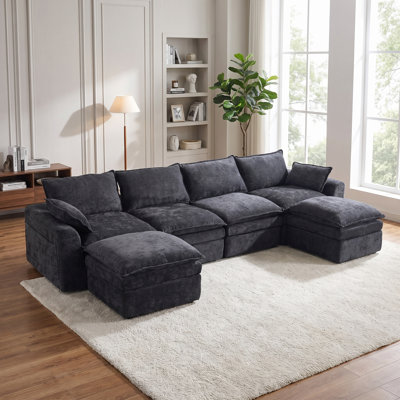 Ensemble de canapé modulaire: Très grand canapé sans cadre en forme de U avec repose-pieds, aucun assemblage requis