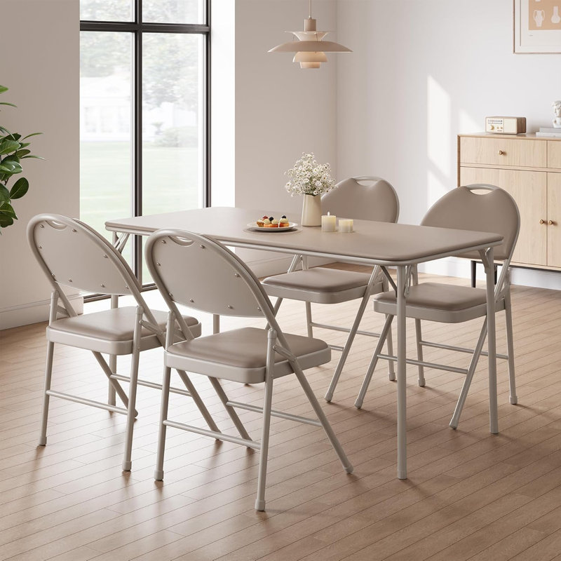 Chaise pliante avec dossier élargi, ensemble de chaise de salle à manger pliable, Beige