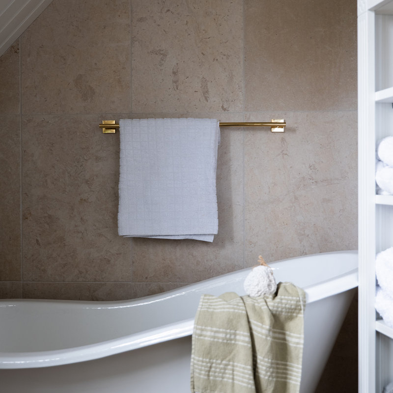 Wall mounted single towel bar-square escutcheon , Polished Brass
