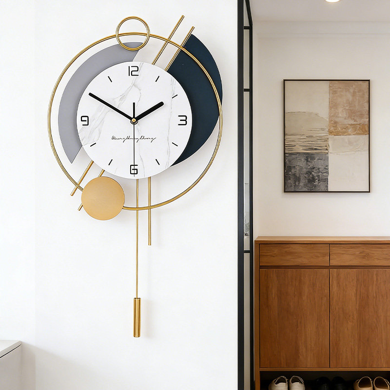 Large Wall Clocks for Living Room,3D Gold Pendulum Geometric Mute Metal Digital Home Clock
