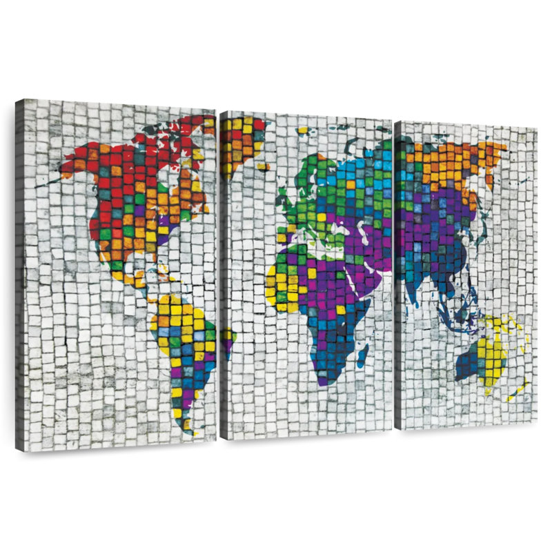 Carte du monde en mosaïque de pierre Aliaz, H 28 po x l 45 po