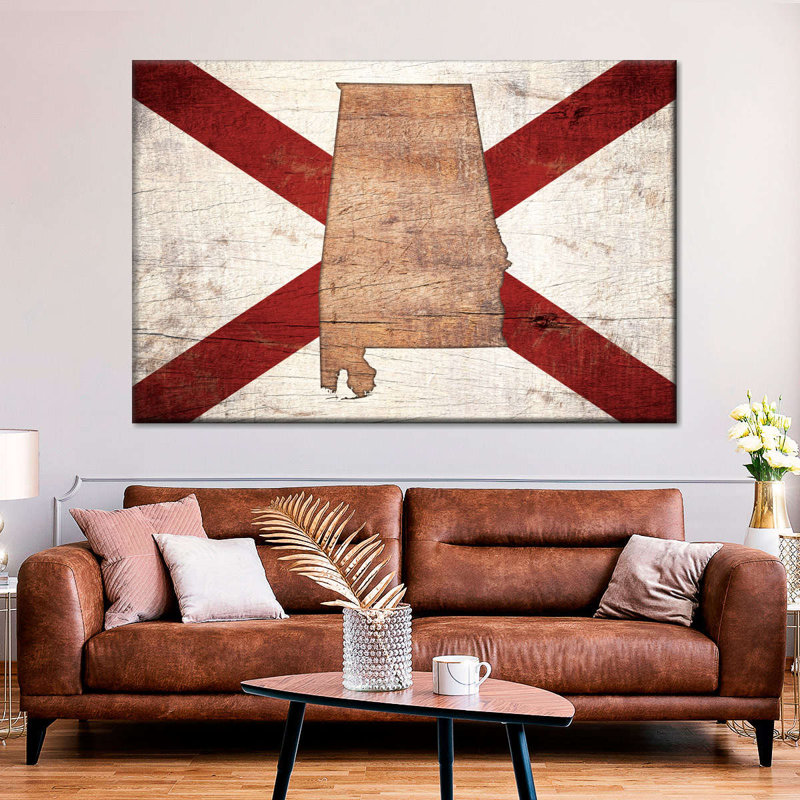 " State Map Over Alabama Flag Canvas Print " by Echoes Of America, 24" H x 36" W x 1.25" D