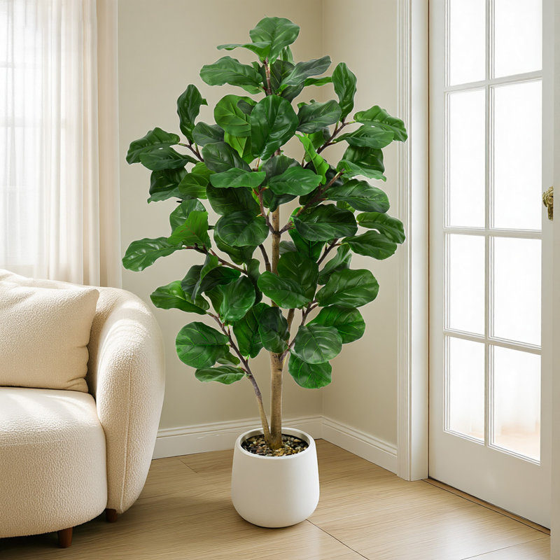 Figuier artificiel 5 pi 5 pi - Grand faux arbre, 70 feuilles réalistes, grand figuier grand figuier réaliste en pot pour bureau à domicile, salon, coin, porche, décoration intérieure