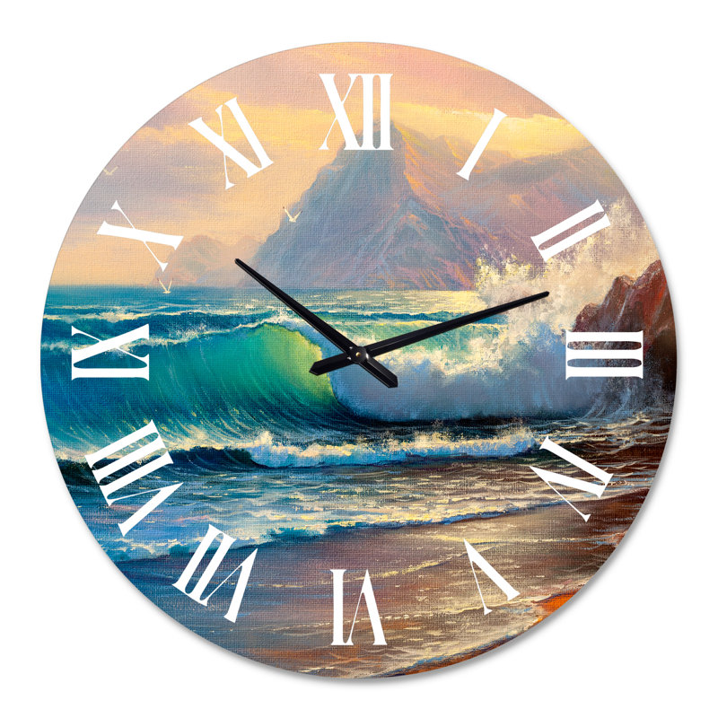 Horloge murale nautique et côtière Morning Sunlight On The Sea Waves III, Grand