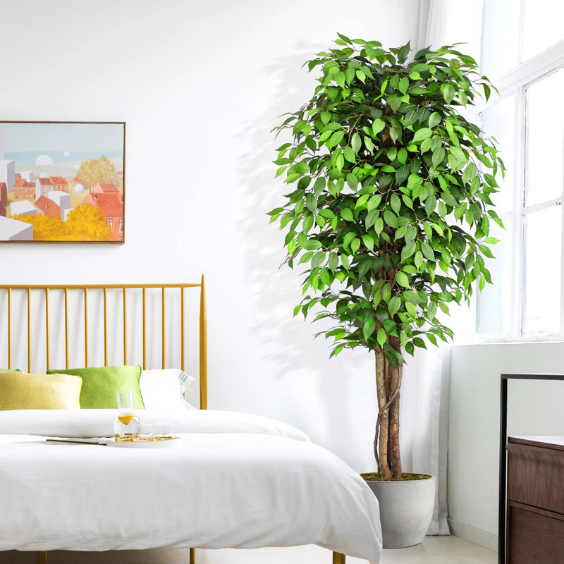  Grand ficus artificiel 7 pi （210 cm Large - Grand ficus artificiel en pot noir - Ficus artificiel pour espaces commerciaux, halls d'hôtel et décoration intérieure