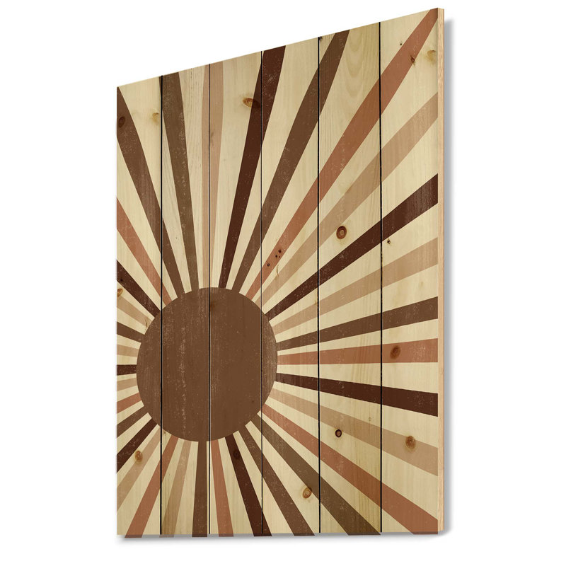 Rayons de soleil en terre cuite brillants minimalistes - impression moderne sur bois de pin naturel