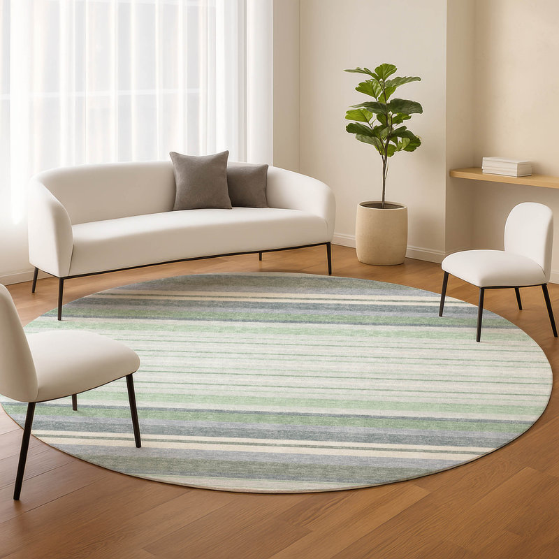Machine Washable Indoor/Outdoor Chantille ACN2330 Stripes Rug, Round 8'