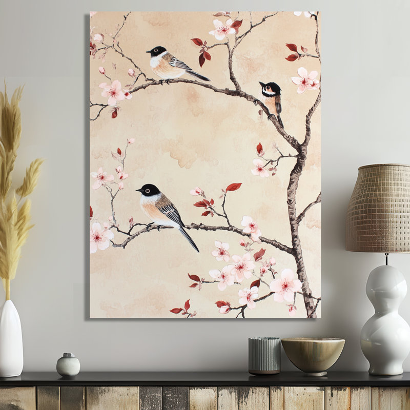 «Chinoiserie Birds & Blossoms», reproduction d'art en métal, L 12 po x H 20 po