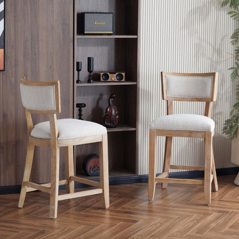 26.5" Counter Stools Set Of 2,Upholstered Counter Height Bar Stools With Comfy Back,Solid Rubber Wood Frame,Backrest, Footrest,Armless Barstools For Home Bar,Kitchen Counter