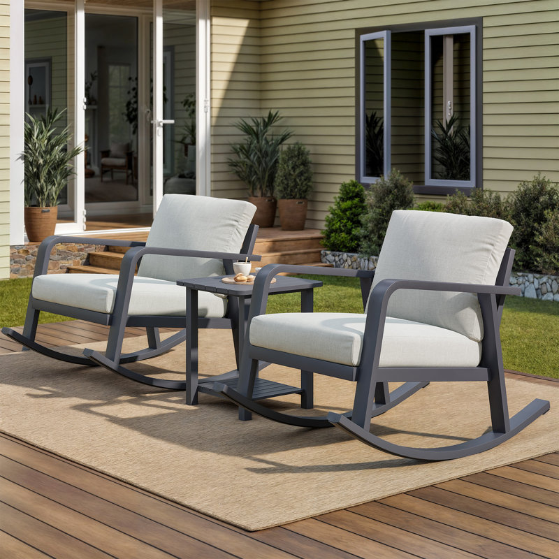3 Piece Aluminum Outdoor Patio Rocking Seating Group