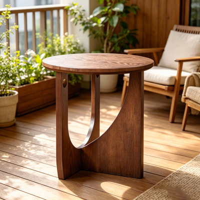Table d'appoint ronde 100% bois massif, table de bout en bois naturel rustique, table d'appoint moderne pour le salon