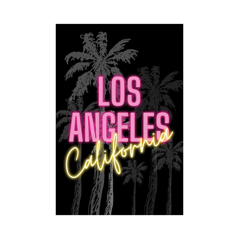 Neon Los Angeles California Design On Palm Tree Background by Design Harvest - Wrapped Canvas Print, 20.32 cm H x 30.48 cm W