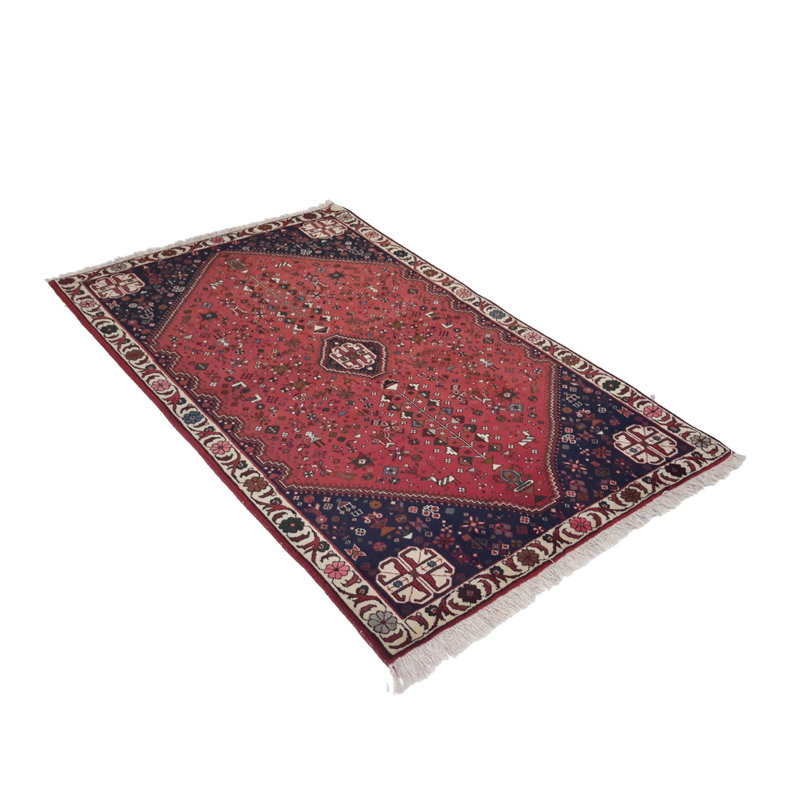 Tapis en soie à médaillon traditionnel fabriqué à la main Isabelline Abadeh - 3 pi 7 po x 5 pi 4 po