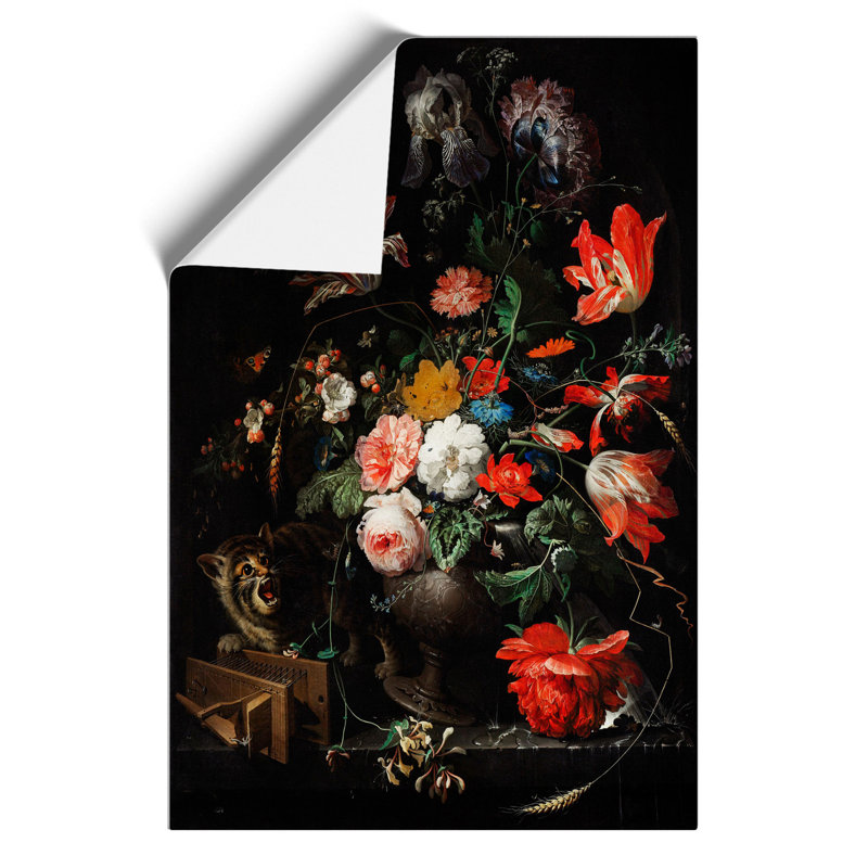 Cat And Flowers by Abraham Mignon - No Frame Print, 59cm H x 42cm W x 0.1cm D