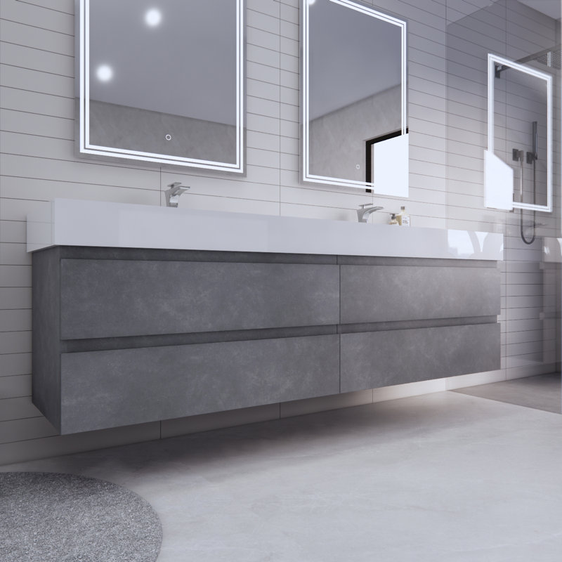 Babajide 83.3'' Bathroom Vanity with Acrylic Top, Cement Gray