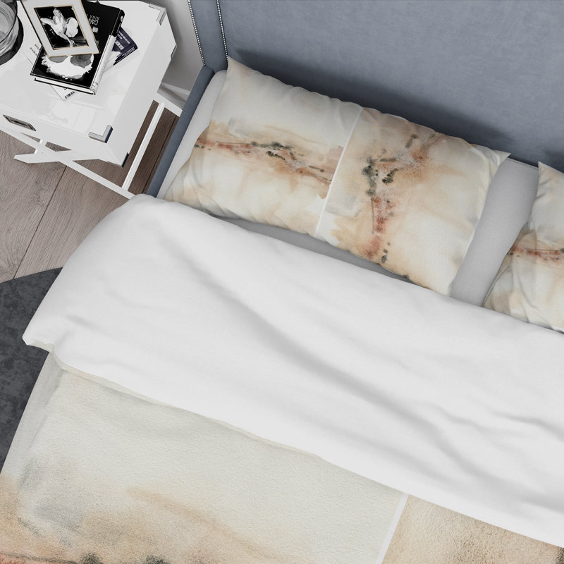 Abstrait jaune beige, rouge, taches roses et pastel - ensemble de housse de couette moderne - microfibre de polyester