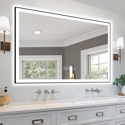 Miroir de salle de bain moderne sans cadre avec fonction de désembuage et lumière réglable