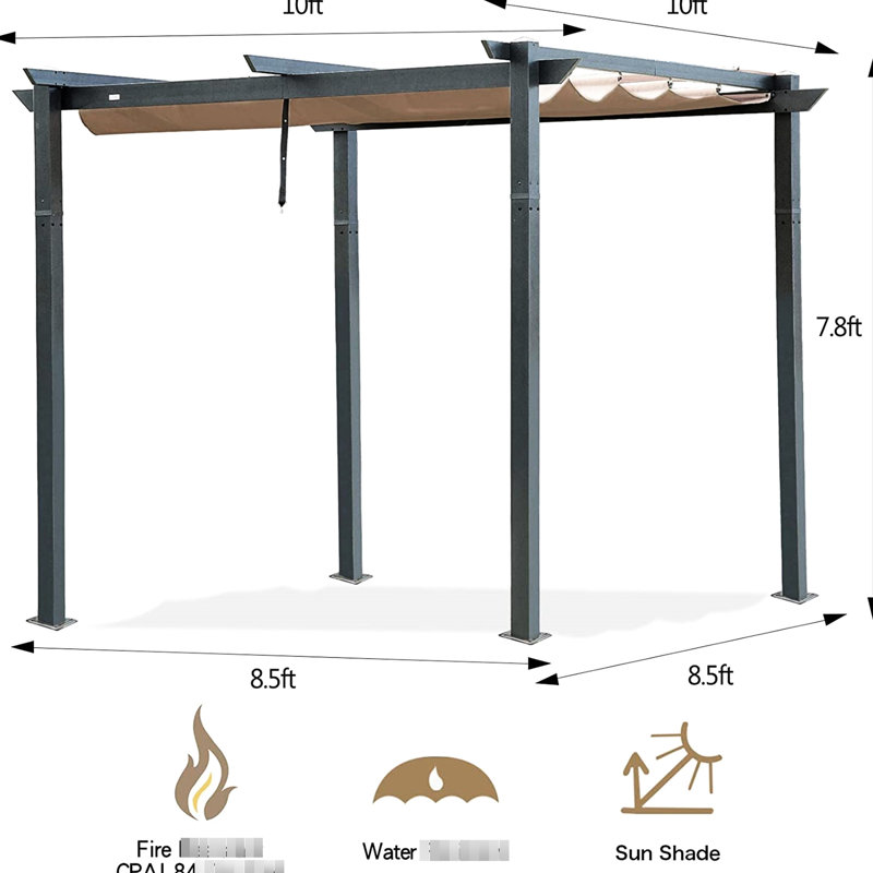 Pergola de patio en aluminium avec auvent rétractable - Gazebo de cour offrant protection contre les intempéries et le soleil - Structure extérieure