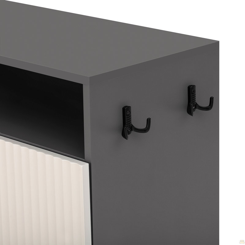 Armoire de salon avec banc à chaussures, 2 portes et 3 tablettes réglables à 3 niveaux, banc d'entrée avec 4 étagères à chaussures ouvertes et coussin amovible