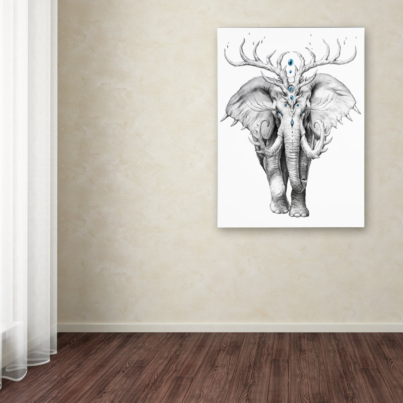 Modern Framed Elephant with Antlers Canvas Art 14 x 19