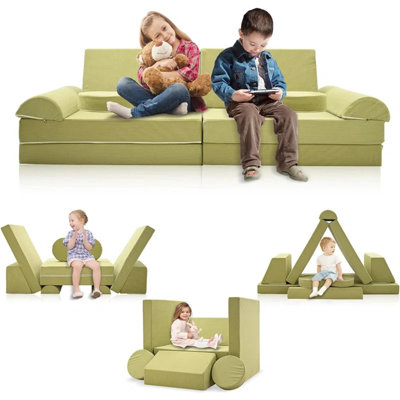 10Pcs Play Sofa Set For Kids, Modular Sofa Fold Out Couch Playhouse Play Set For Toddlers