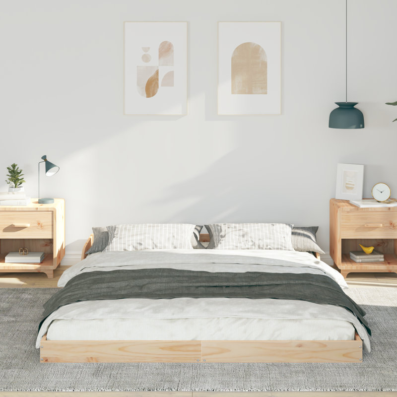 Bed Frame Solid Pine Wood, 160 x 220cm, Brown