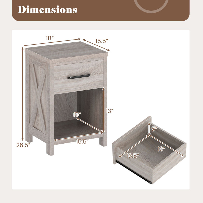 Table de chevet avec table de chevet et tablette de tiroir, Individuel