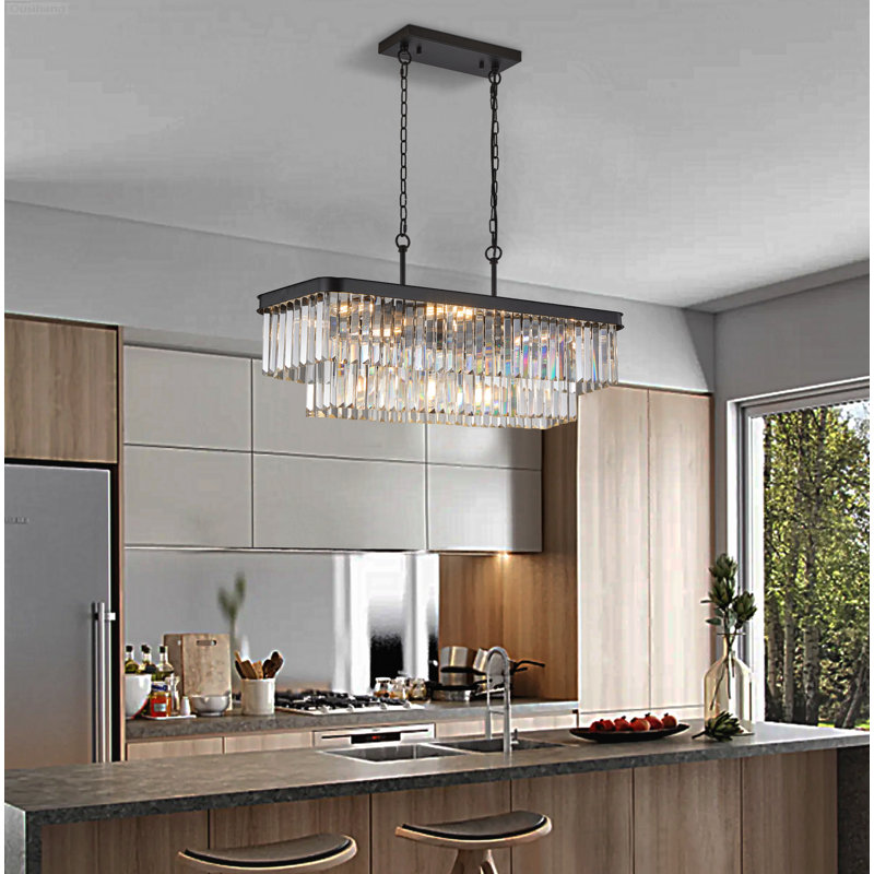 Lustre rectangulaire moderne en cristal Modern Industrial, Matte Black