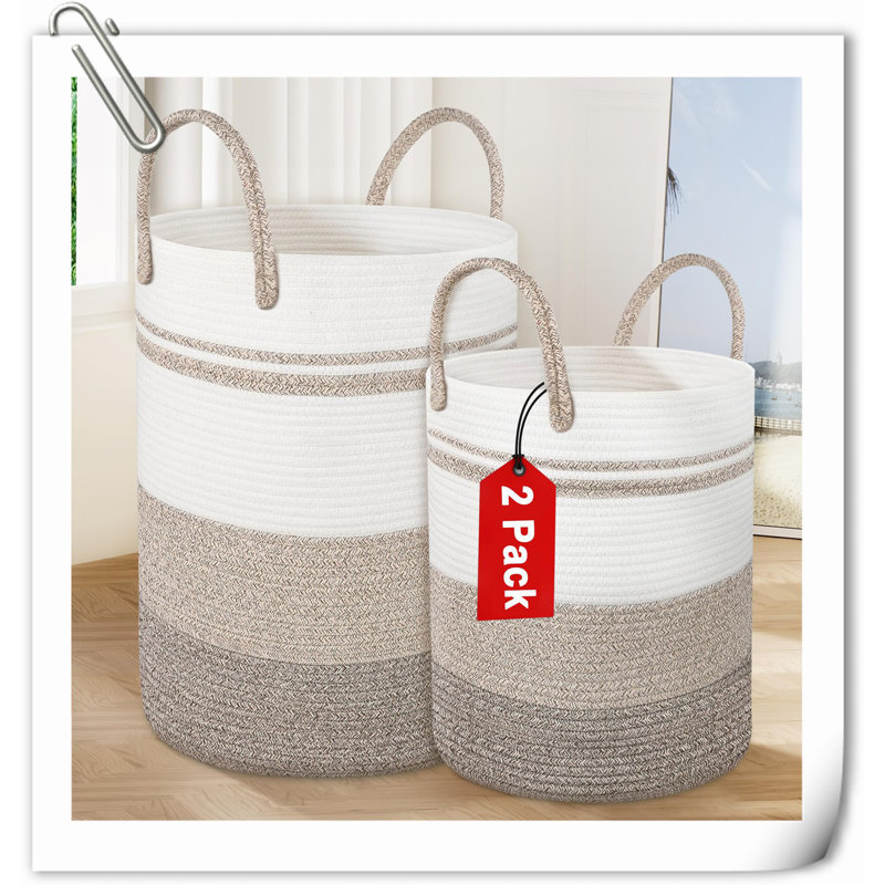Beachcrest Home™ Fabric Decorative Basket, Khaki/Beige