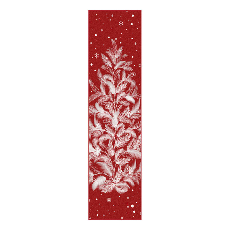 Tapis d'intérieur lavable à la machine Velora Red Feather Christmas Tree avec envers antidérapant