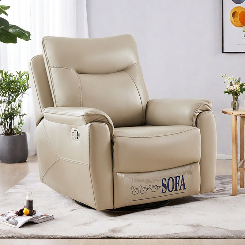 Fauteuil inclinable pivotant en similicuir Living Room, Beige gris