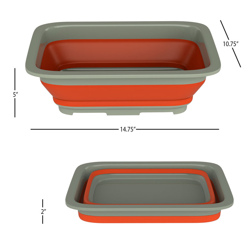 Wakeman Collapsible 7.27L Ice Bucket - Multi-Use Basin, Dish Tub, and Storage Basket, Orange