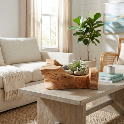 Decorative Abstract Wooden Bowl for Home Decor - Modern Accent Bowl Suitable for Entryway Styling, Living Room Decor, or Kitchen Counter - Tan & &Brown