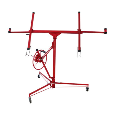 16 ft. Drywall Lift Panel Rolling Hoist Jack Lifter for Sheetrock, Red Carbon Steel Construction Tool with 150 lbs Capacity