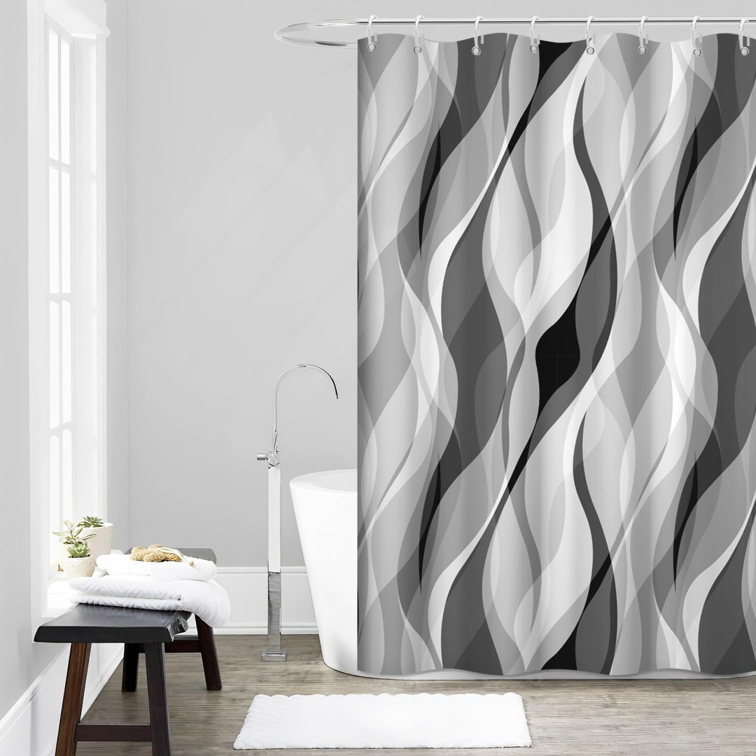 Pack of 1 Modern Abstract Striped Shower Curtain Set with Hooks