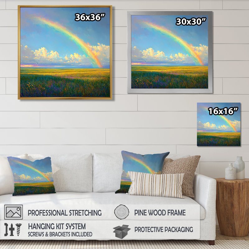 Rainbow Over The Windy Plains II - art mural arc-en-ciel, H 16 po x l 16 po, Argent argent