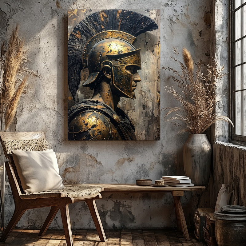 Bronze buste de Guerrier sur toile, H 16 po x l 20 po