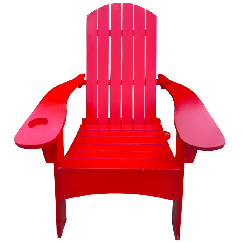 Comfortable Red Solid Wood Chair With Umbrella Function For Porch And Patio Versatile Holder, Deck Use, Red