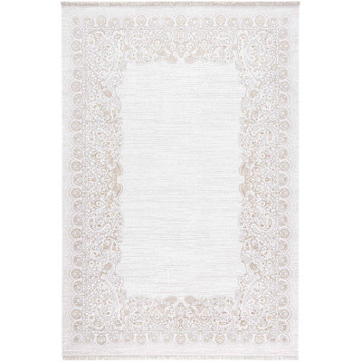 Tapis crème en acrylique doré à motif oriental Intenso
