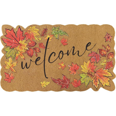 Fall Maple Leaf Coir Welcome Doormat | Scalloped Autumn Harvest Entry Mat for Indoor & Outdoor Home Décor