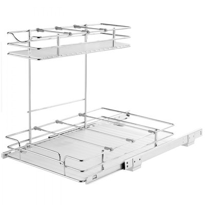 Rangement à 2 niveaux d'armoire coulissante l 12 po x P 17 po, tablettes coulissantes robustes, garde-manger coulissant en acier chromé, rangement de tiroir coulissant pour l'intérieur de l'armoire de cuisine, salle de bain, sous l'évier