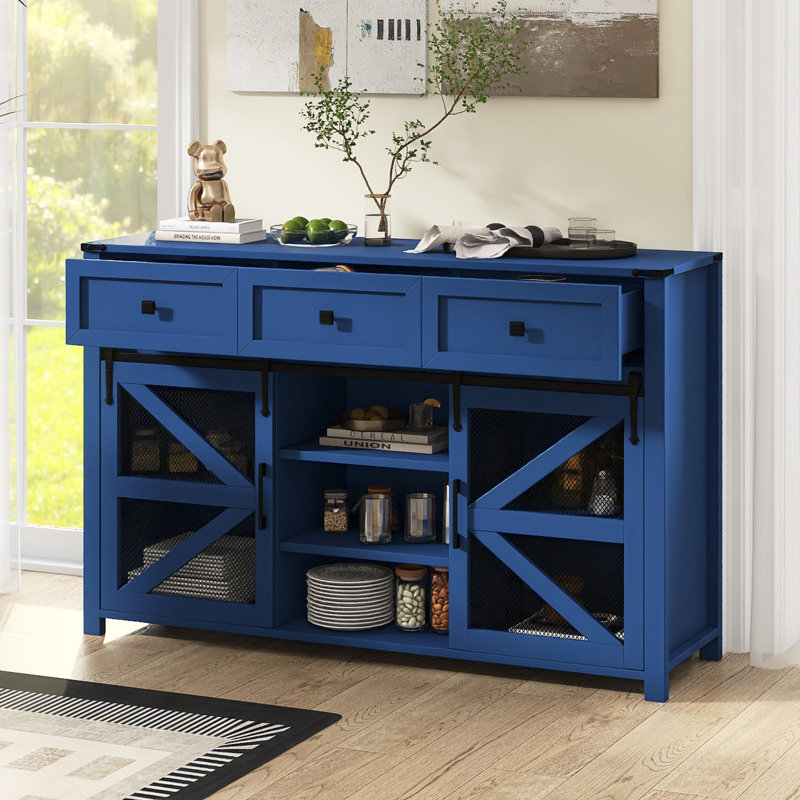 55" W Modern Sideboard With Adjustable Shelves,3 Drawers, Navy
