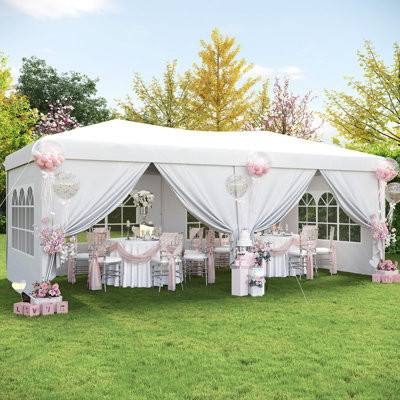 3x6m Pop Up Party Gazebo with 6 Sidewalls, Instant 10x20ft Canopy Tent, Waterproof & UV Protected for Outdoor Events & Weddings - White