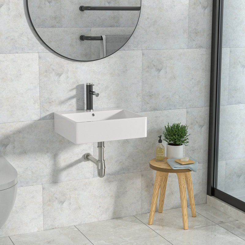 Lavabo de salle de bain mural en céramique rectangulaire à angle droit L 20 po x l 16 po