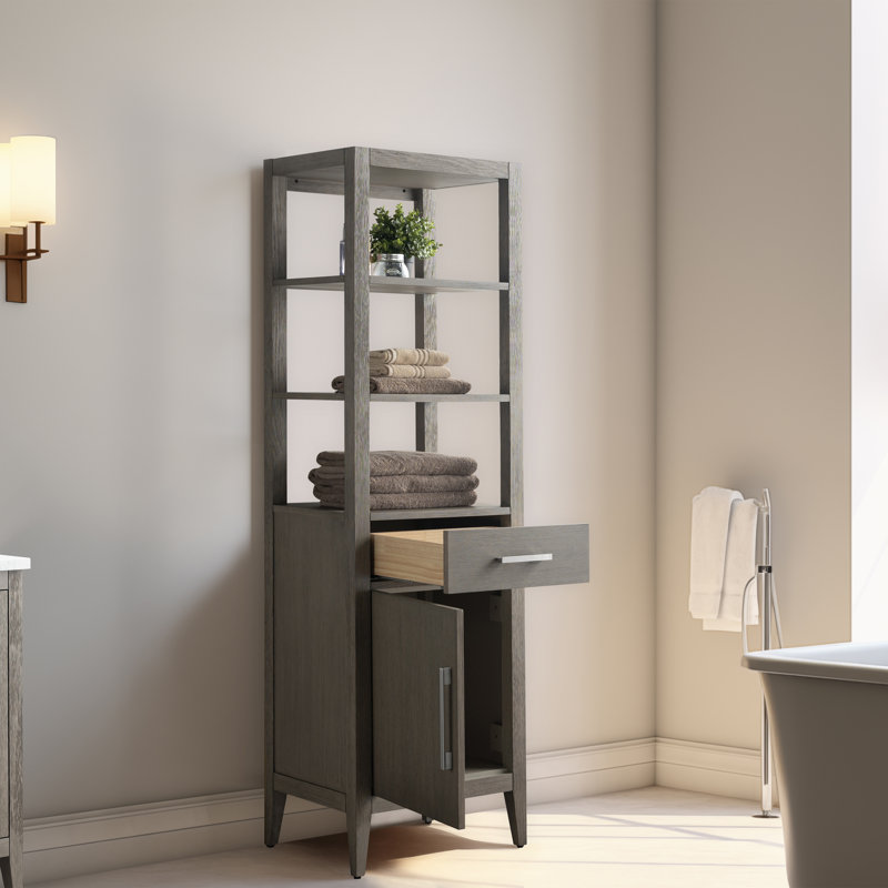 Freestanding Linen Cabinet, Brushed Nickel/Dark Gray